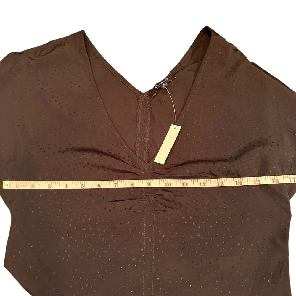 Madewell Ruched V Neck Jacquard Top Minimalist Texture Black Side Zip Size 0 NWT
